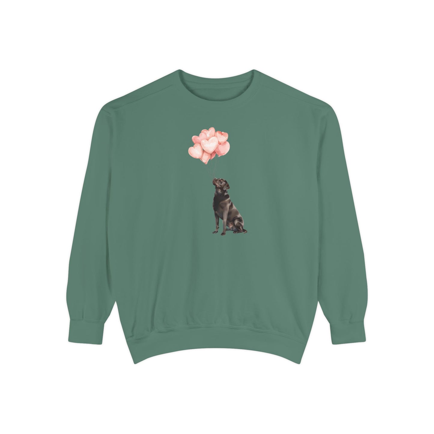 Black Labrador with Heart Balloons Comfort Colors Sweatshirt