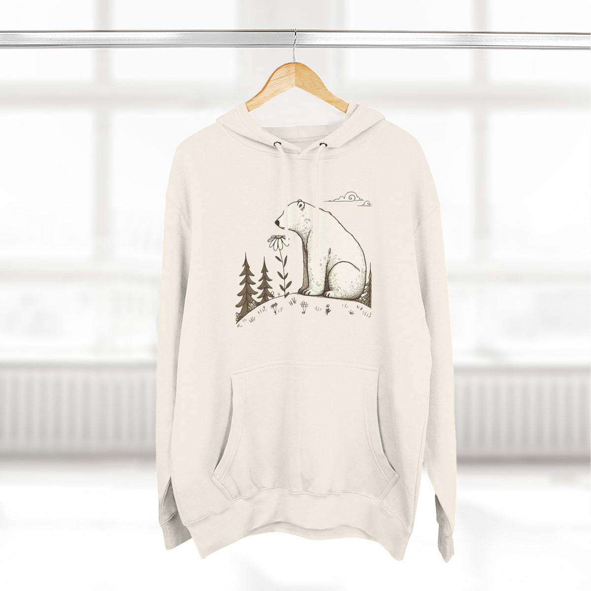 Polar Bear Meadow Hoodie | Minimalist Nature Sweatshirt