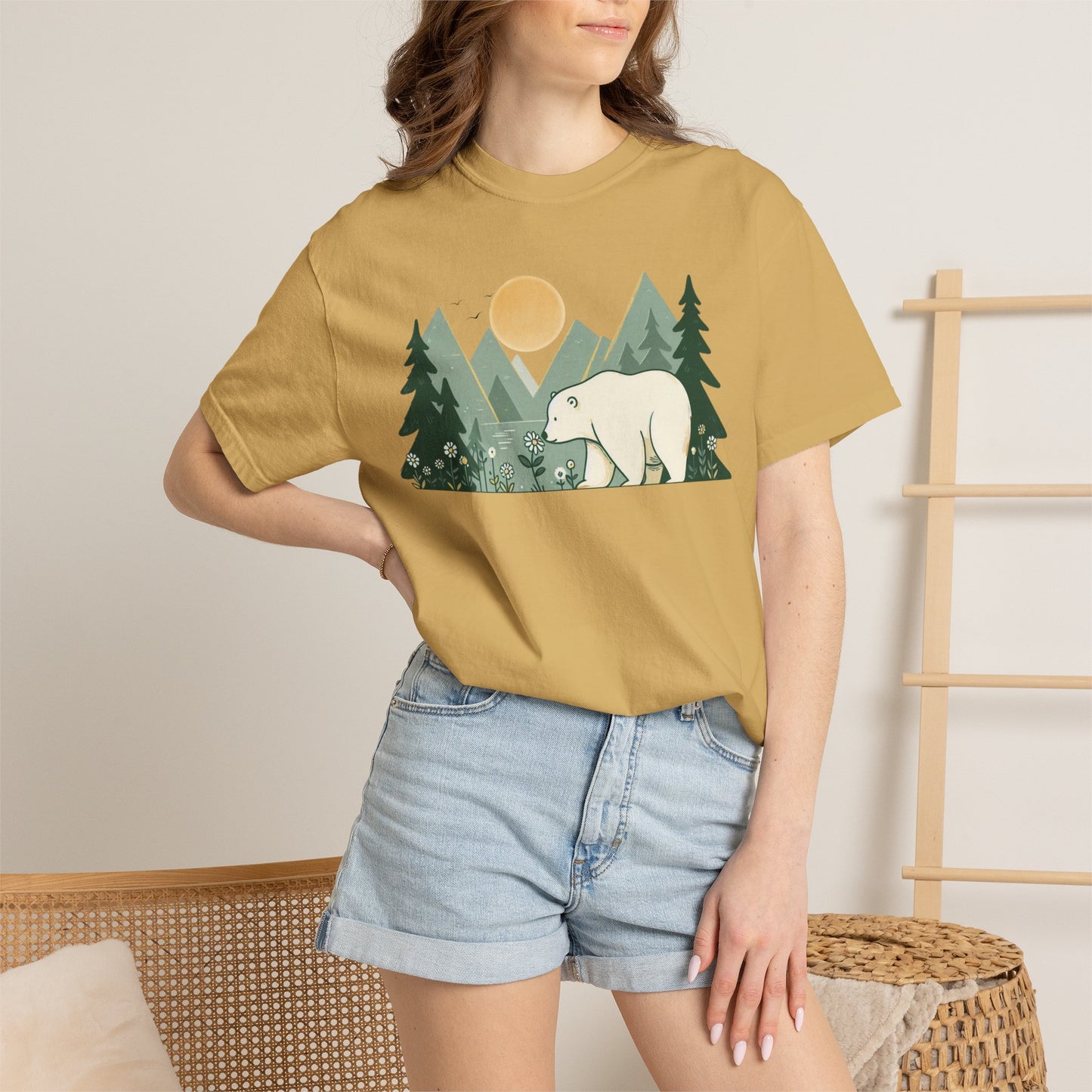Polar Bear Wildflower T-Shirt | Retro Mountain Landscape Graphic