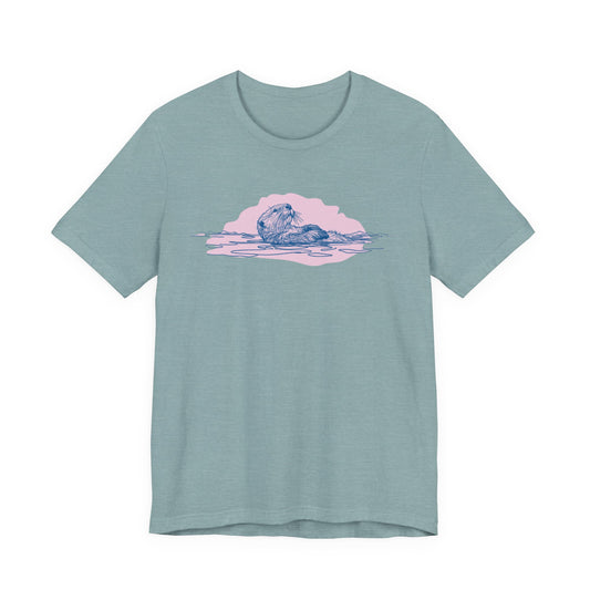 Pink Sky Otter Tee, Soft Pastel Ocean Graphic