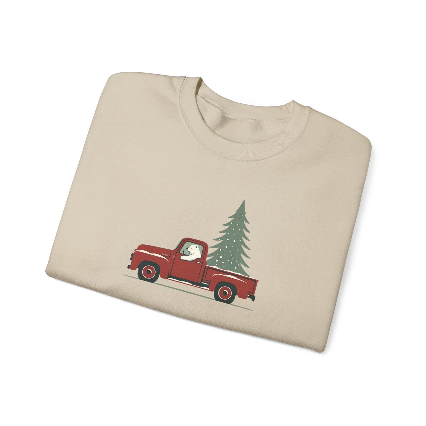 Polar Bear Evergreen Run, Vintage Red Christmas Truck Sweatshirt