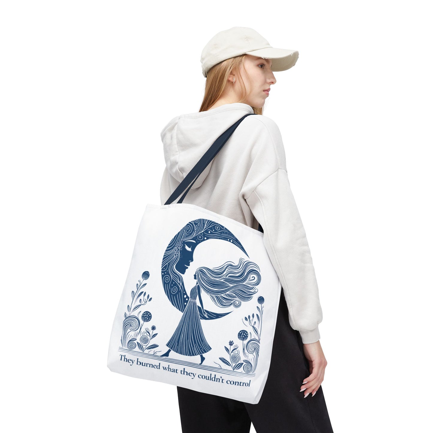 They Burned What They Couldn’t Control Tote Bag, Feminist Moon Goddess Design, Witchy Quote Gift, Women’s Empowerment Bag