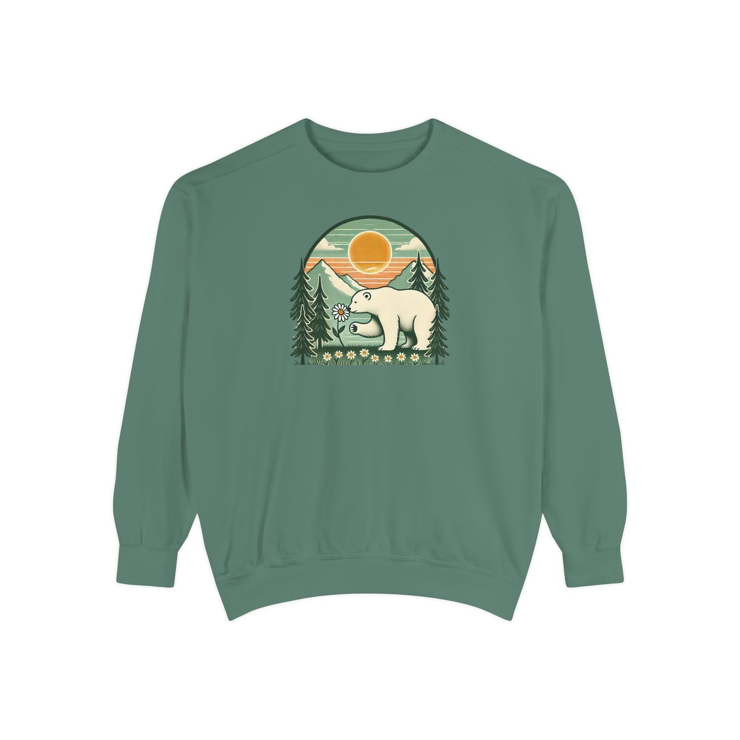 Polar Bear Daisy Sunset Comfort Colors Sweatshirt