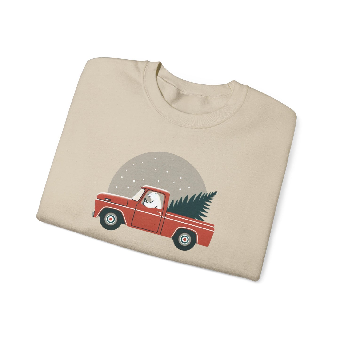 Moonlit Haul, Polar Bear Christmas Truck Design Sweatshirt