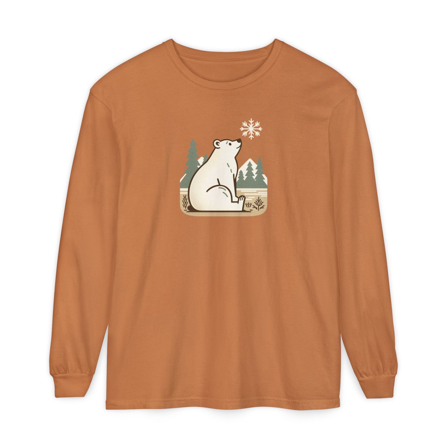 Snowflake Polar Bear Long Sleeve, Cozy Winter Graphic Tee
