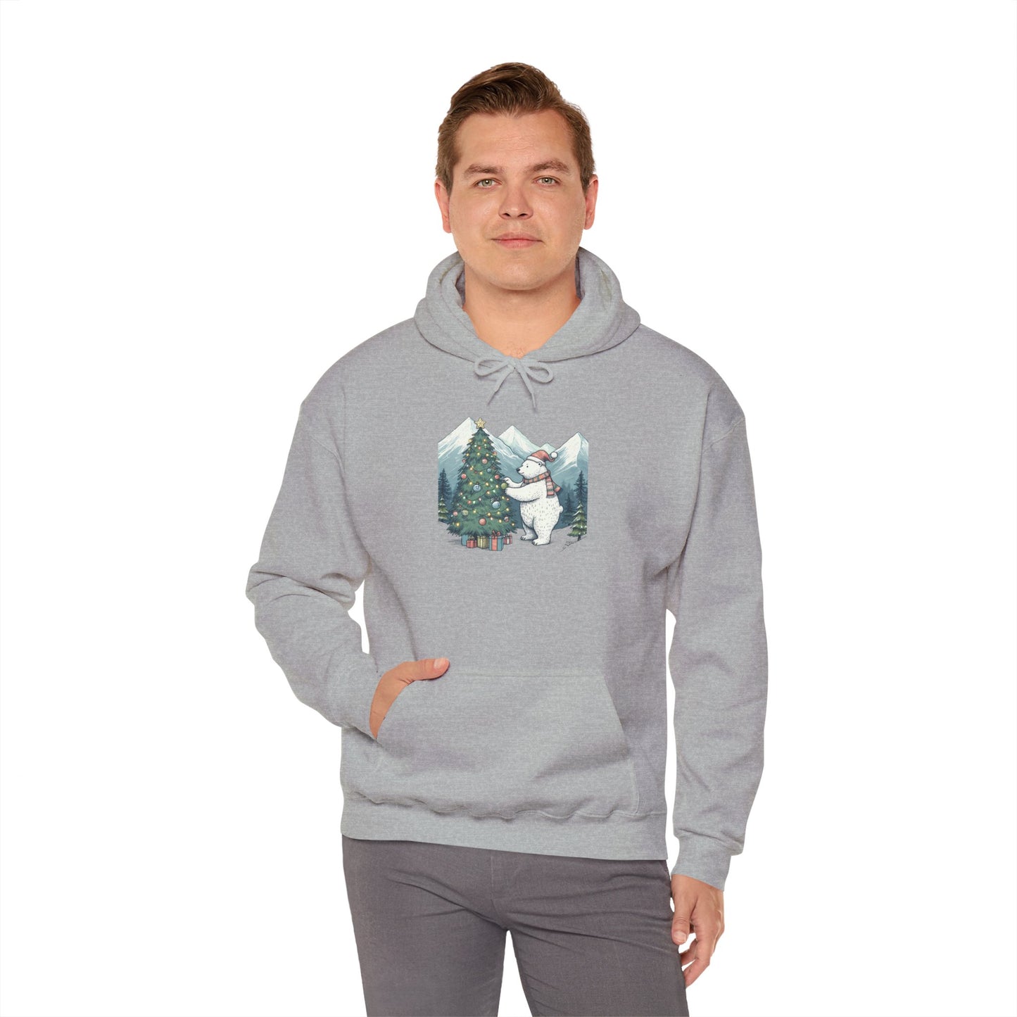 Polar Christmas Mountains Hoodie, Cozy Bear Holiday Scene