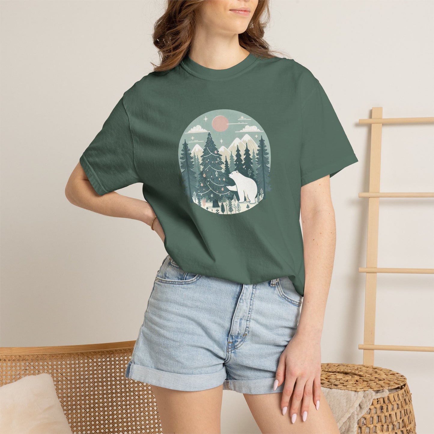Winter Forest Polar Bear Comfort Colors Tee