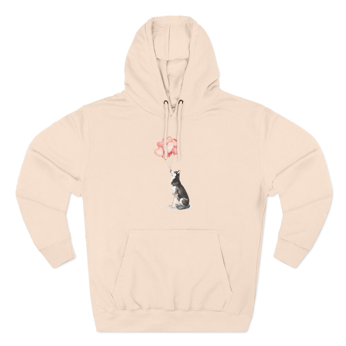 Husky with Heart Balloons Hoodie