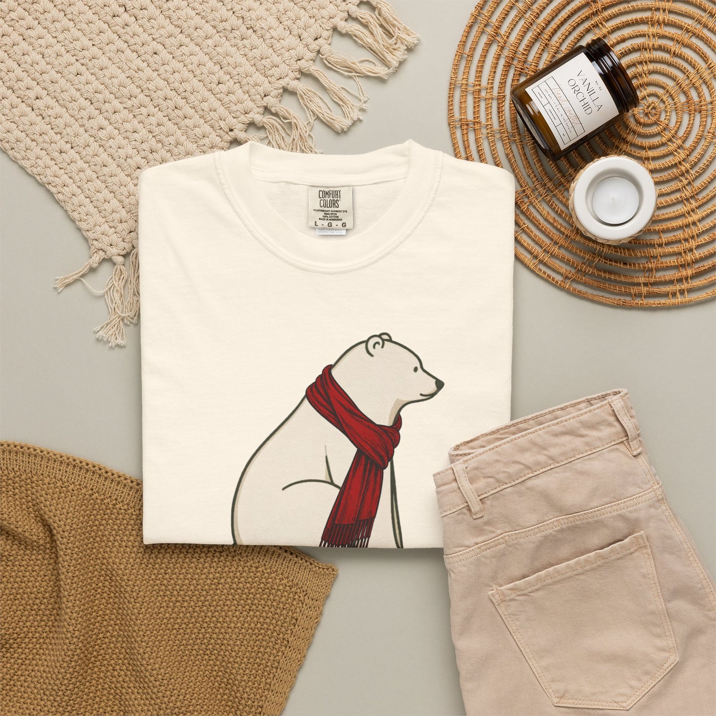 Polar Bear Scarf Comfort Colors® T-Shirt | Cozy Winter Graphic Tee