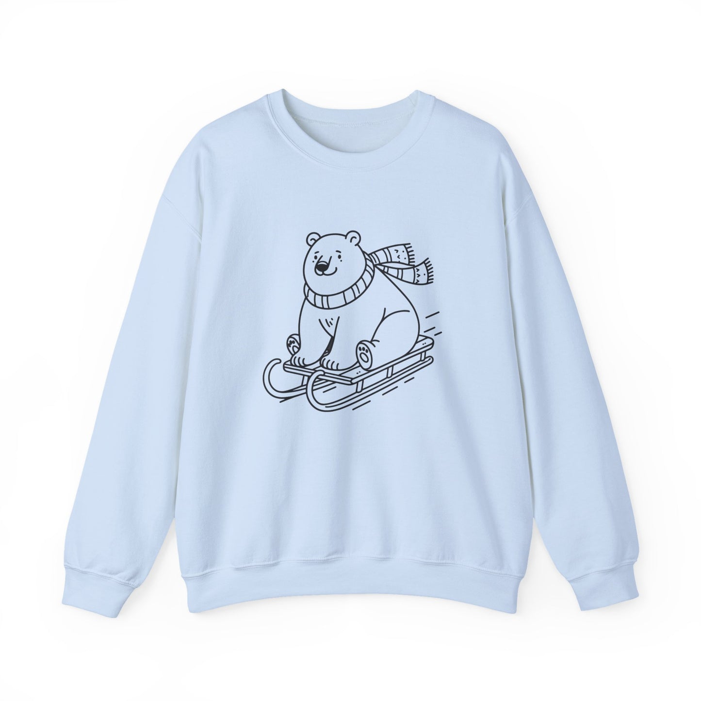 Cozy Polar Bear Sledding Sweatshirt | Unisex Heavy Blend Holiday Pullover