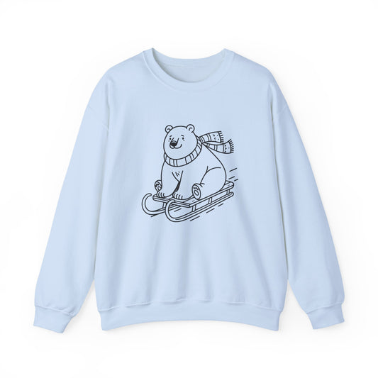 Cozy Polar Bear Sledding Sweatshirt | Unisex Heavy Blend Holiday Pullover