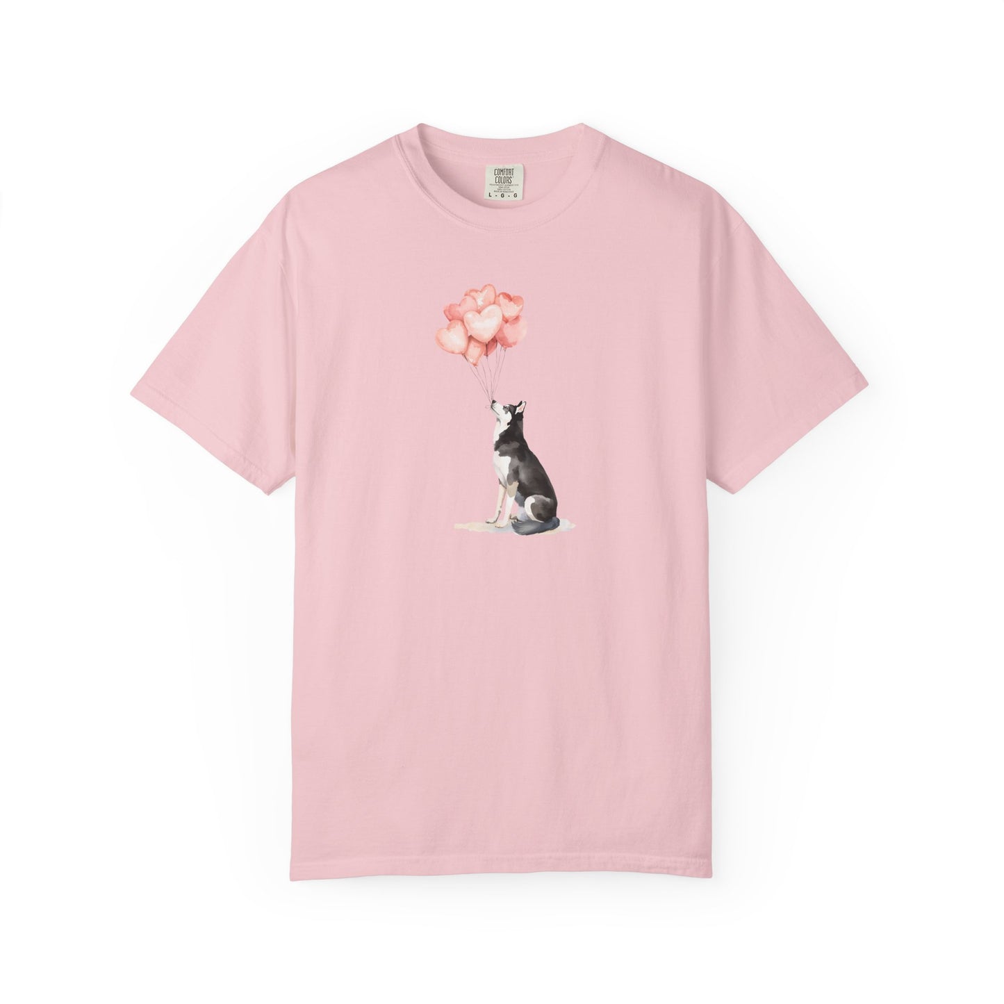 Siberian Husky with Heart Balloons Comfort Colors Tee