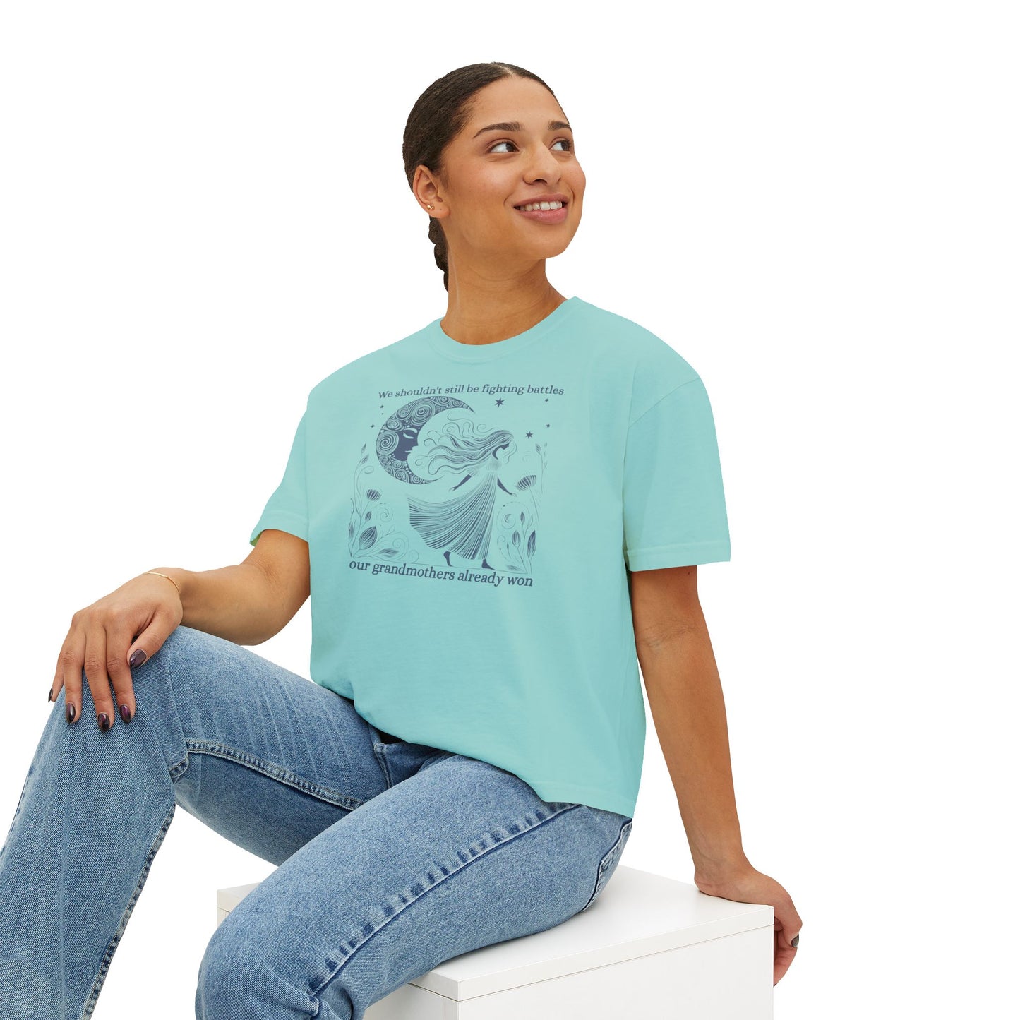We Shouldn't Still Be Fighting Battles Tee – Feminist Moon Graphic T-Shirt