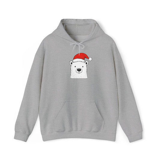 Santa Hat Polar Bear Portrait Premium Hoodie | Holiday Den Edition