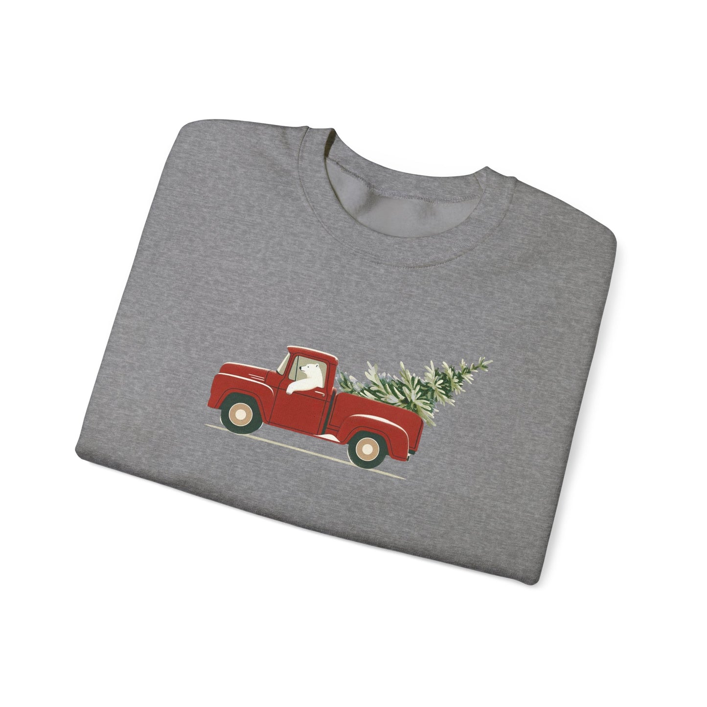Polar Bear Christmas Truck, Cozy Red Vintage Truck Design Sweatshirt