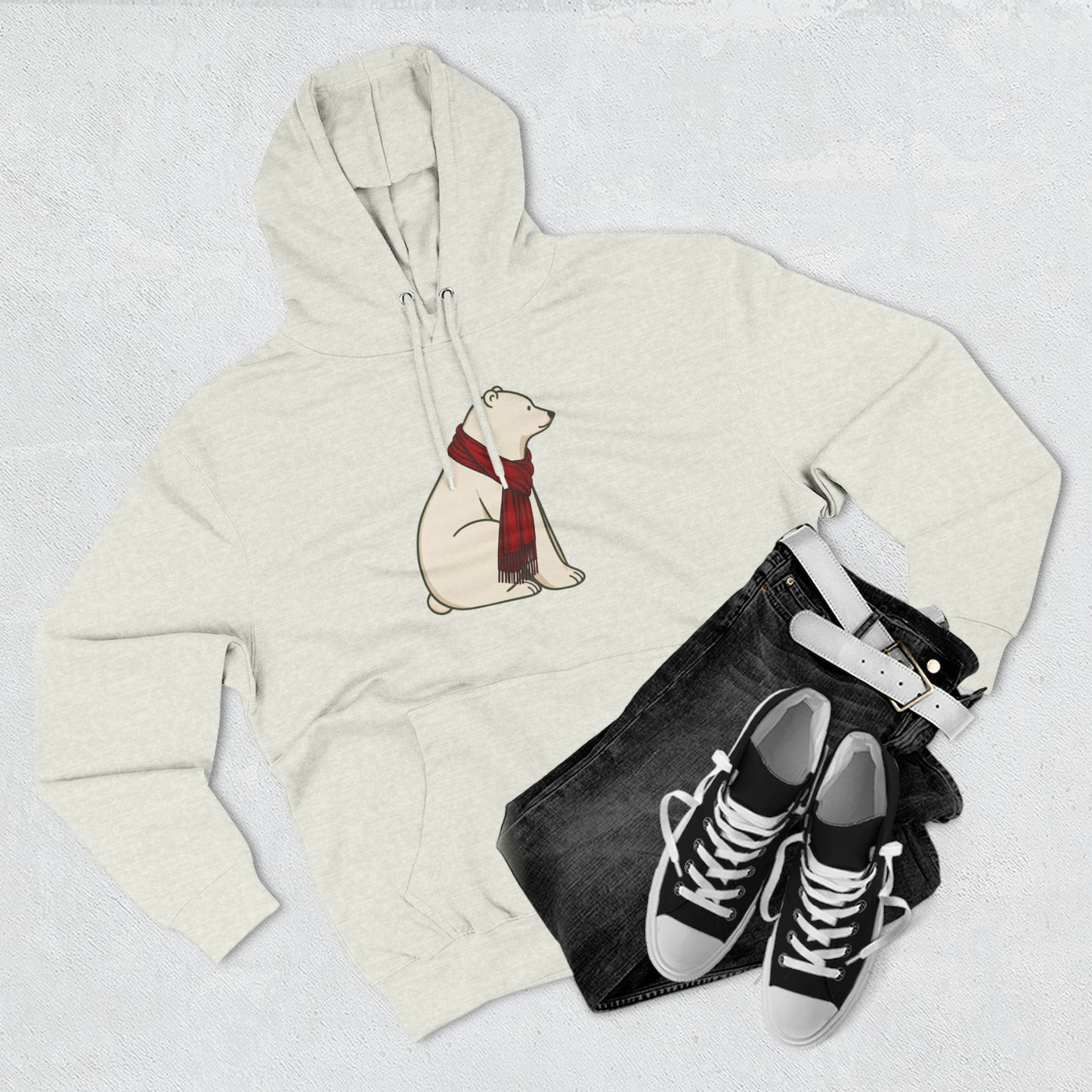 Polar Bear Scarf Hoodie | Cozy Winter Bear Sweatshirt
