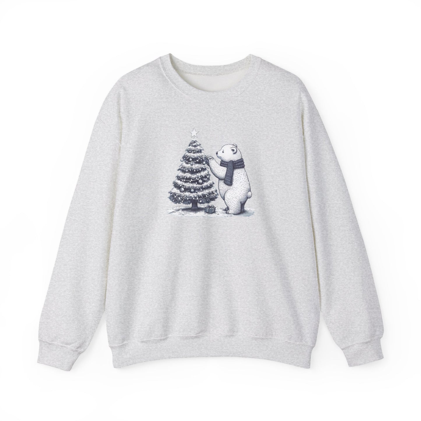 Polar Bear Winter Sweatshirt, Cozy Christmas Tree Graphic Crewneck