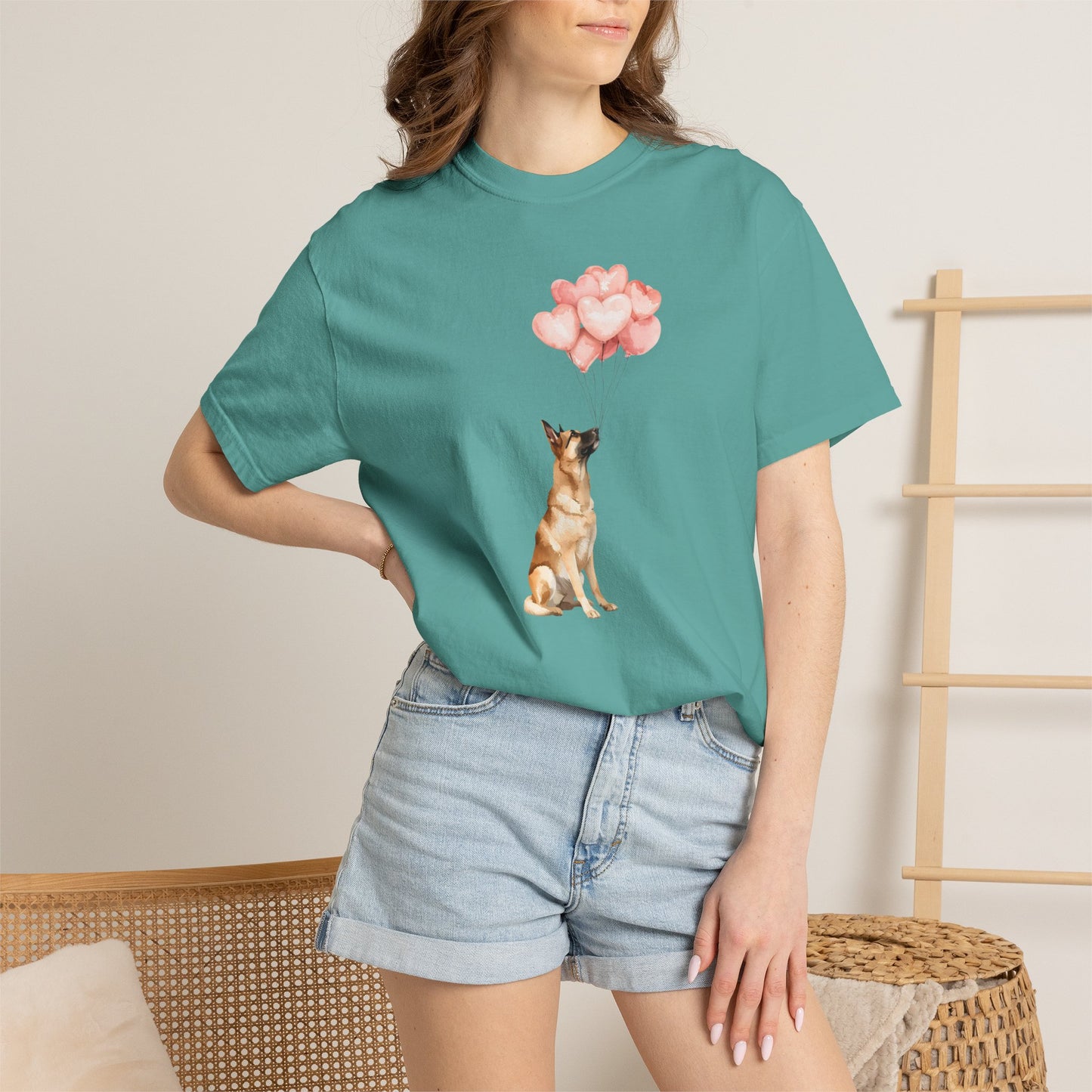 Belgian Malinois with Heart Balloons Comfort Colors Tee