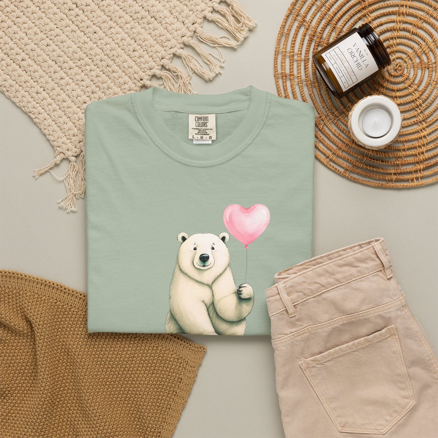 Polar Bear Heart Balloon Comfort Colors Tee