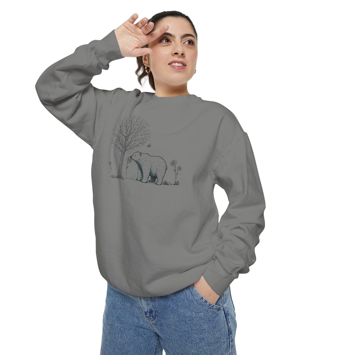 Wildflower Polar Bear Sketch Comfort Colors Sweatshirt
