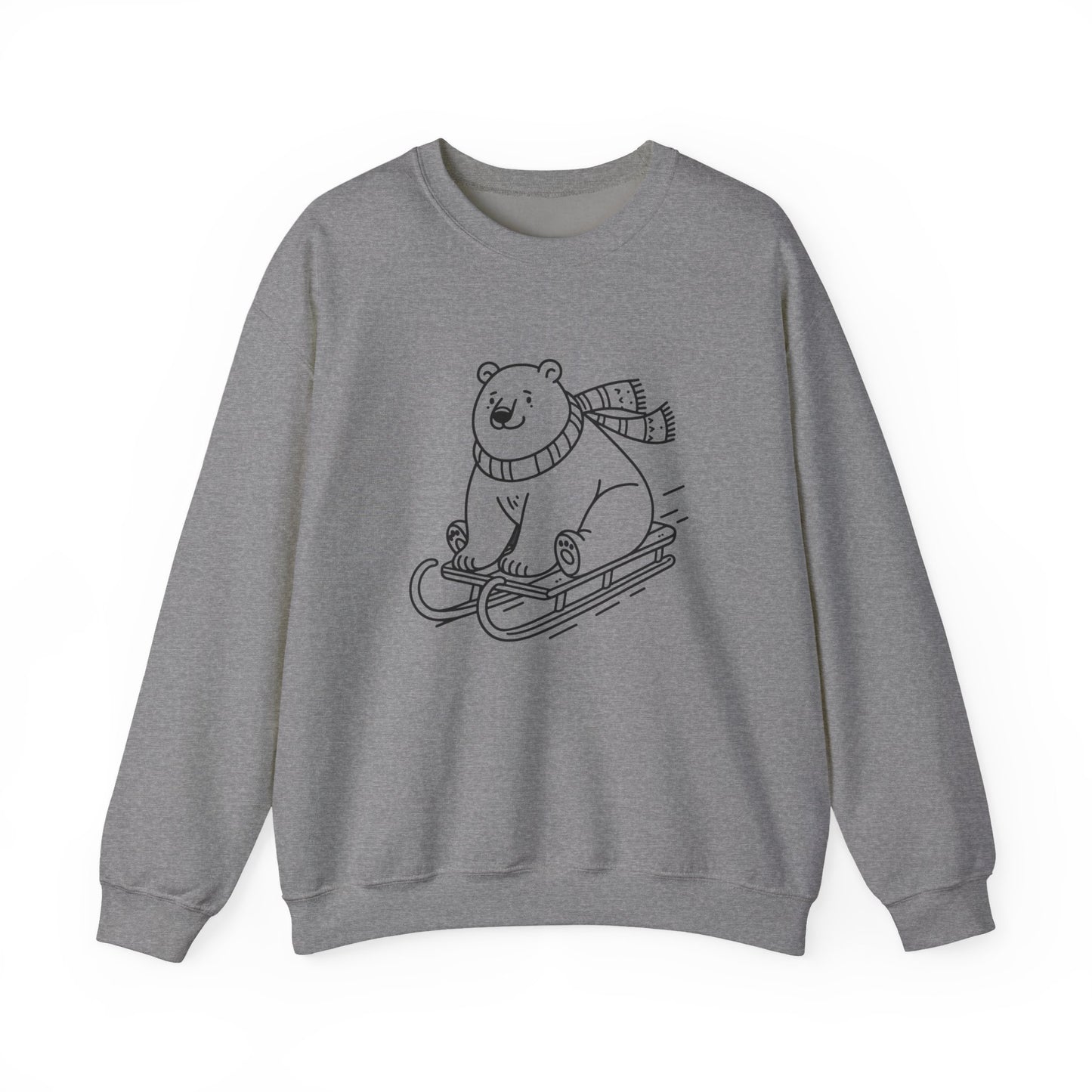 Cozy Polar Bear Sledding Sweatshirt | Unisex Heavy Blend Holiday Pullover