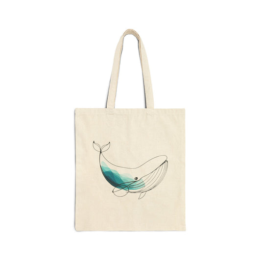 Minimalist Blue Whale Cotton Canvas Tote | Coastal Den Edition