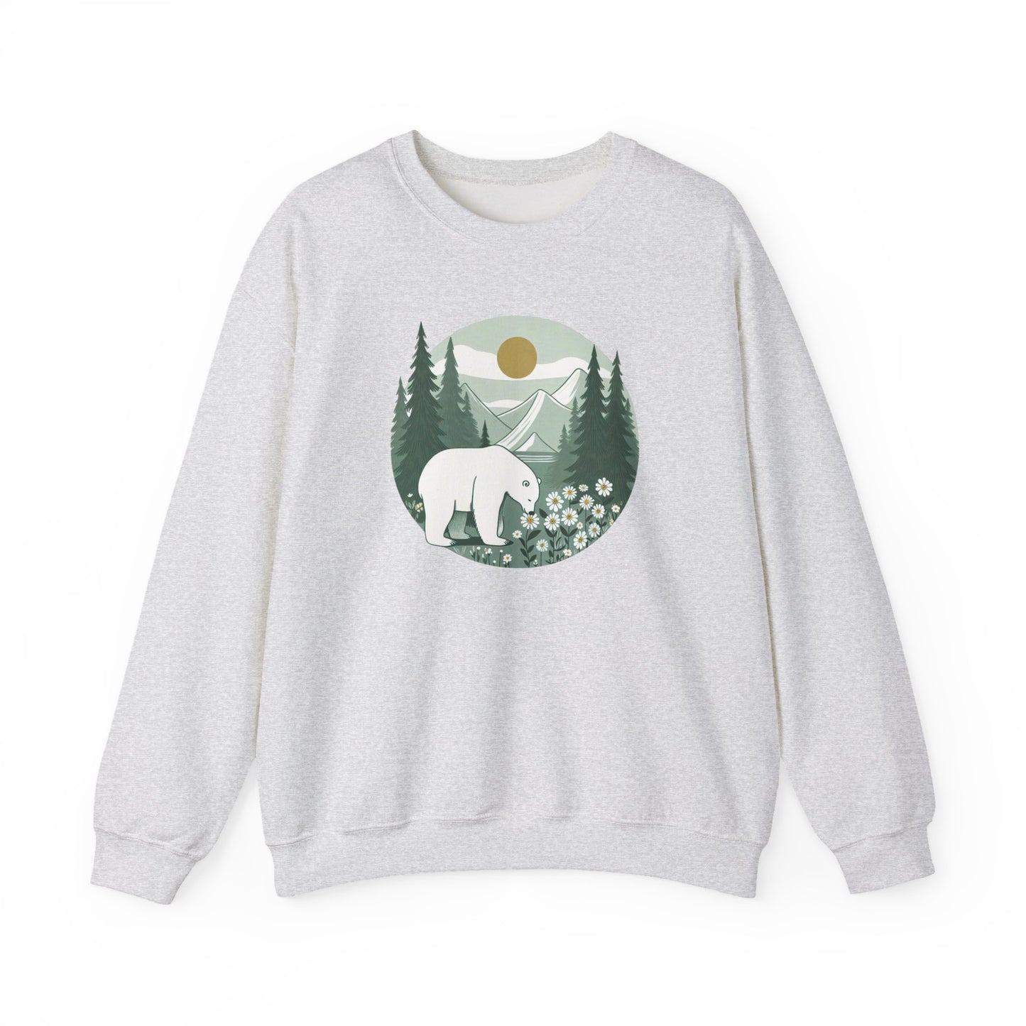 Polar Bear in the Pines Sweatshirt | Cozy Nature-Inspired Crewneck