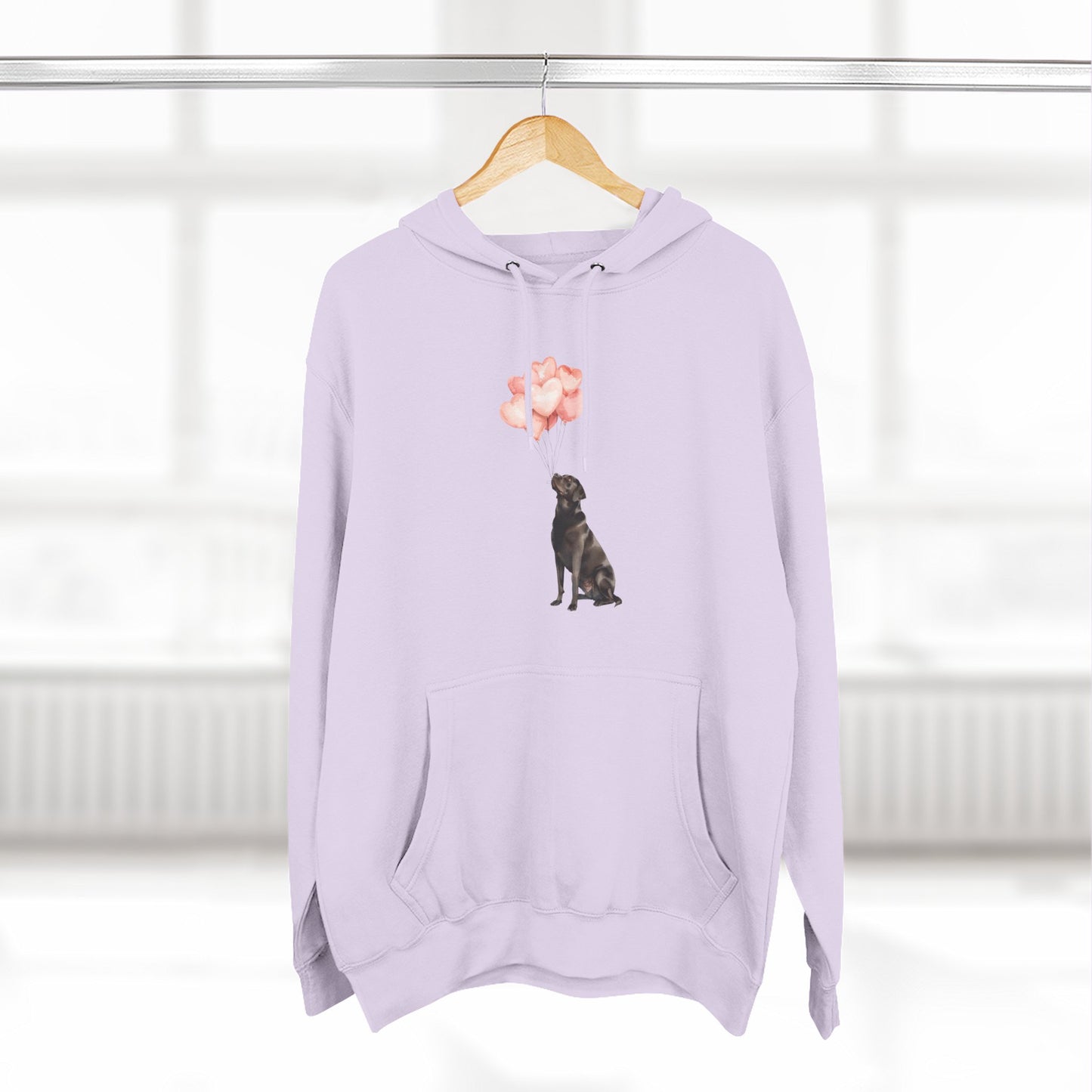 Black Labrador with Heart Balloons Hoodie