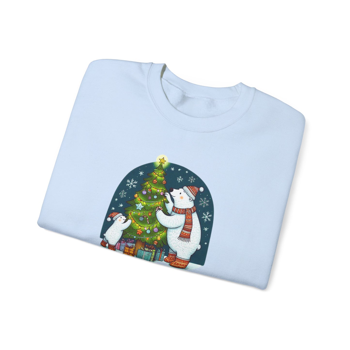 Tree Trimming Polar Bear Sweatshirt, Cozy Christmas Graphic Crewneck