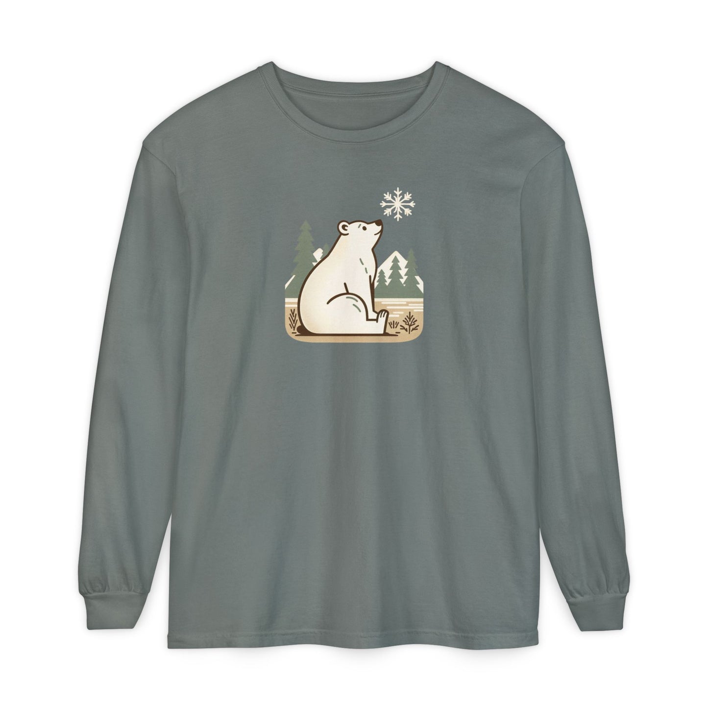 Snowflake Polar Bear Long Sleeve, Cozy Winter Graphic Tee