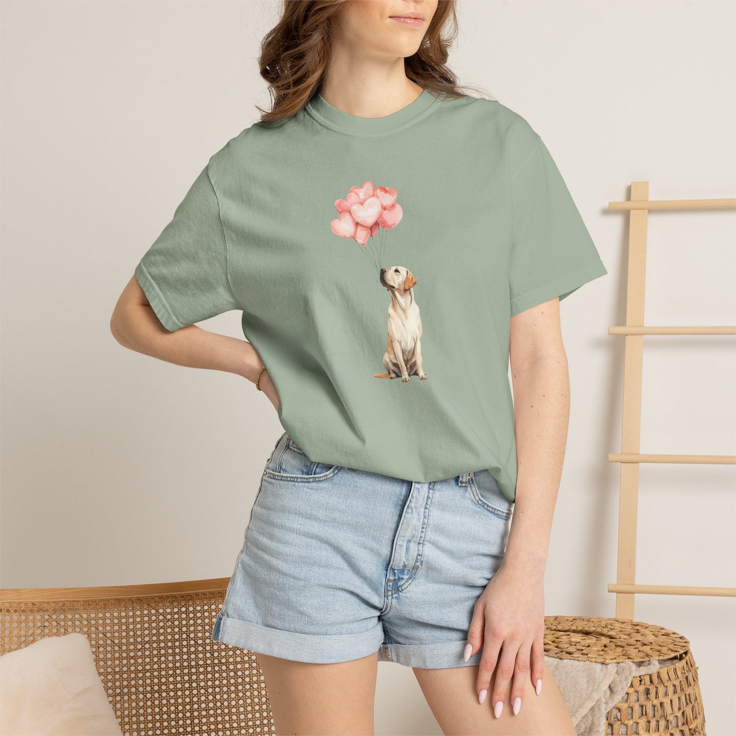 Yellow Labrador with Heart Balloons Tee