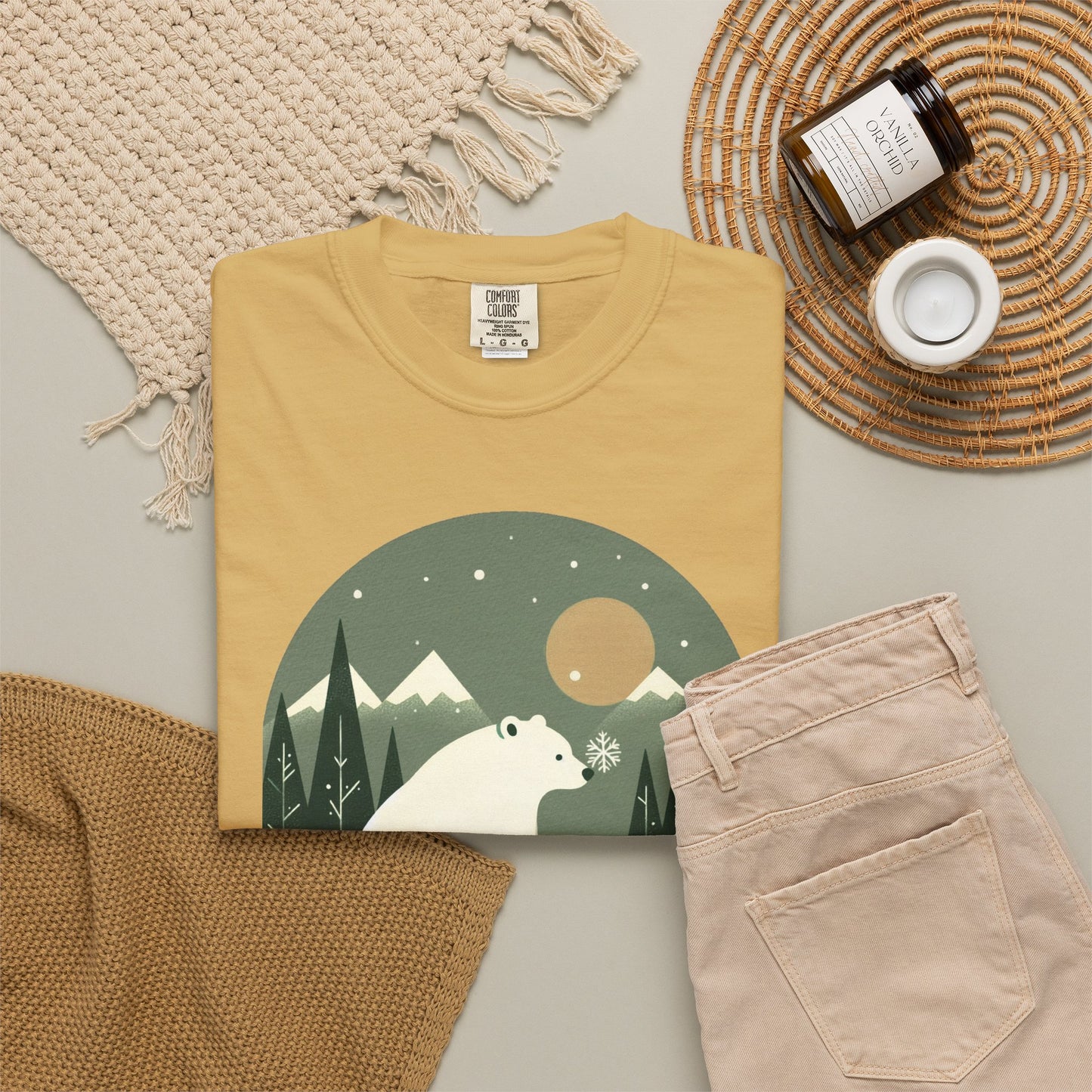 Polar Bear Nightscape T-Shirt | Retro Forest Moon Graphic