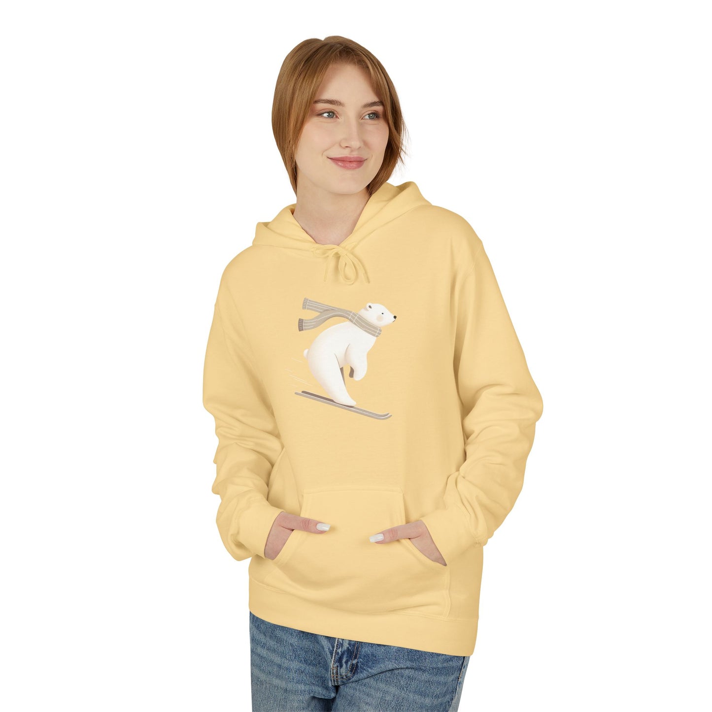 Skiing Polar Bear Winter Hoodie