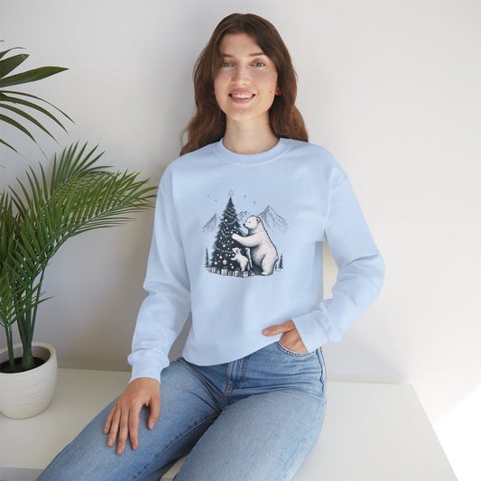 Winter Pine Bears Heavyweight Sweatshirt, Vintage Christmas Tree Scene