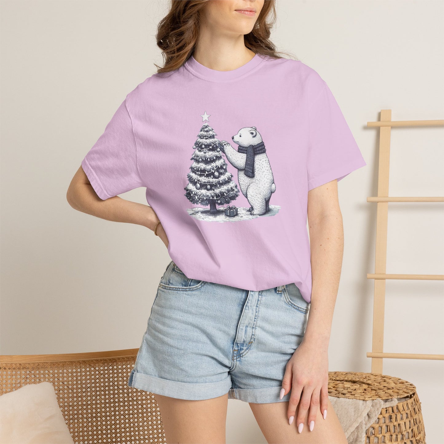 Vintage Polar Bear Christmas Tree Comfort Colors Tee