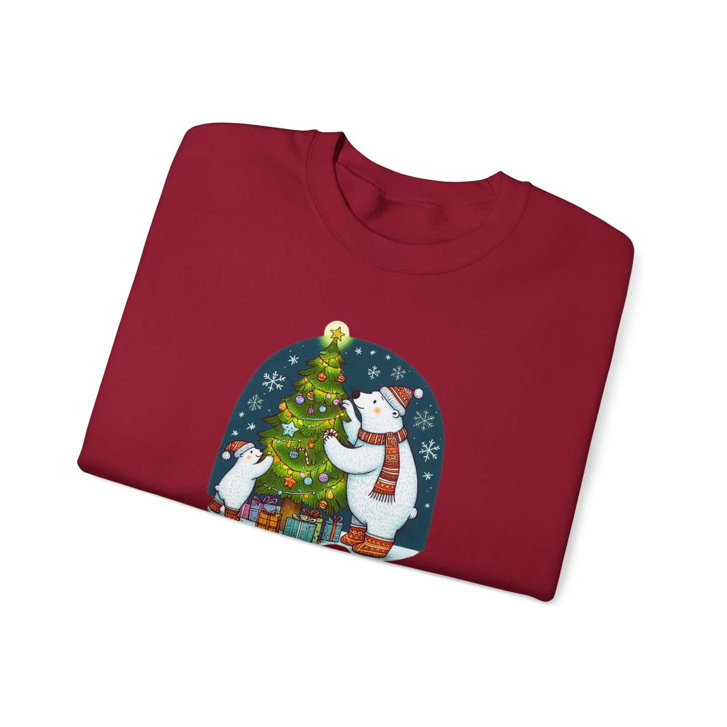 Tree Trimming Polar Bear Sweatshirt, Cozy Christmas Graphic Crewneck