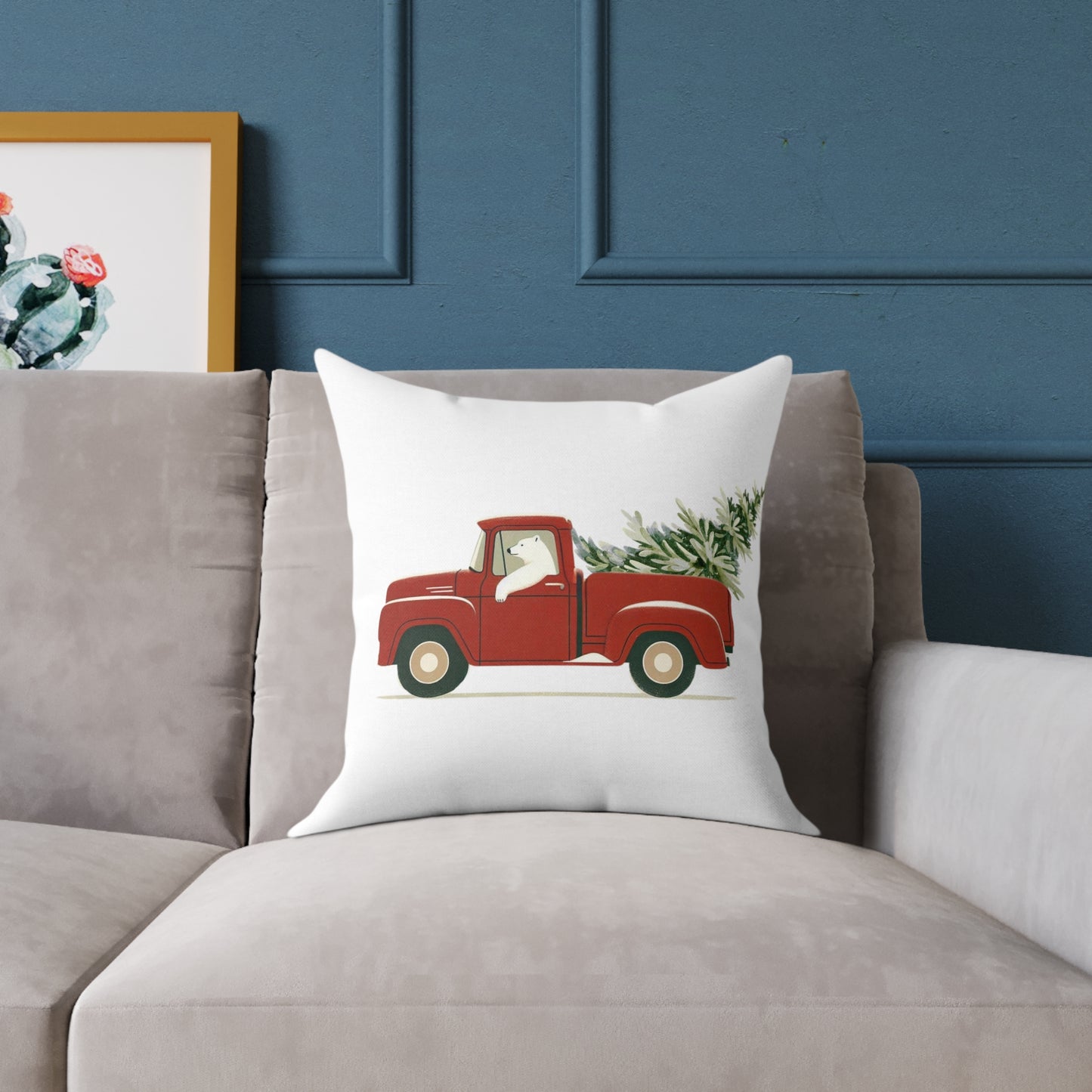 Polar Bear Christmas TruckPillow - Red Truck Christmas Pillow