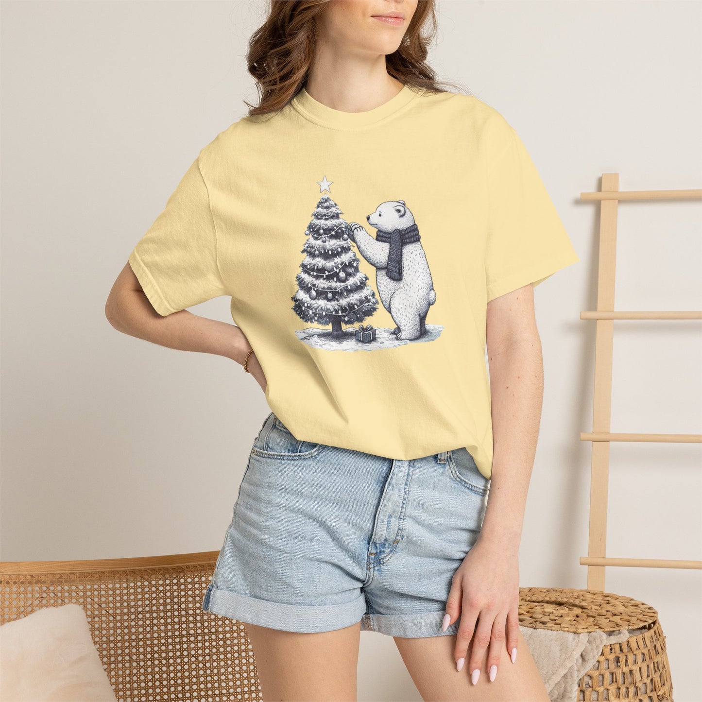 Vintage Polar Bear Christmas Tree Comfort Colors Tee