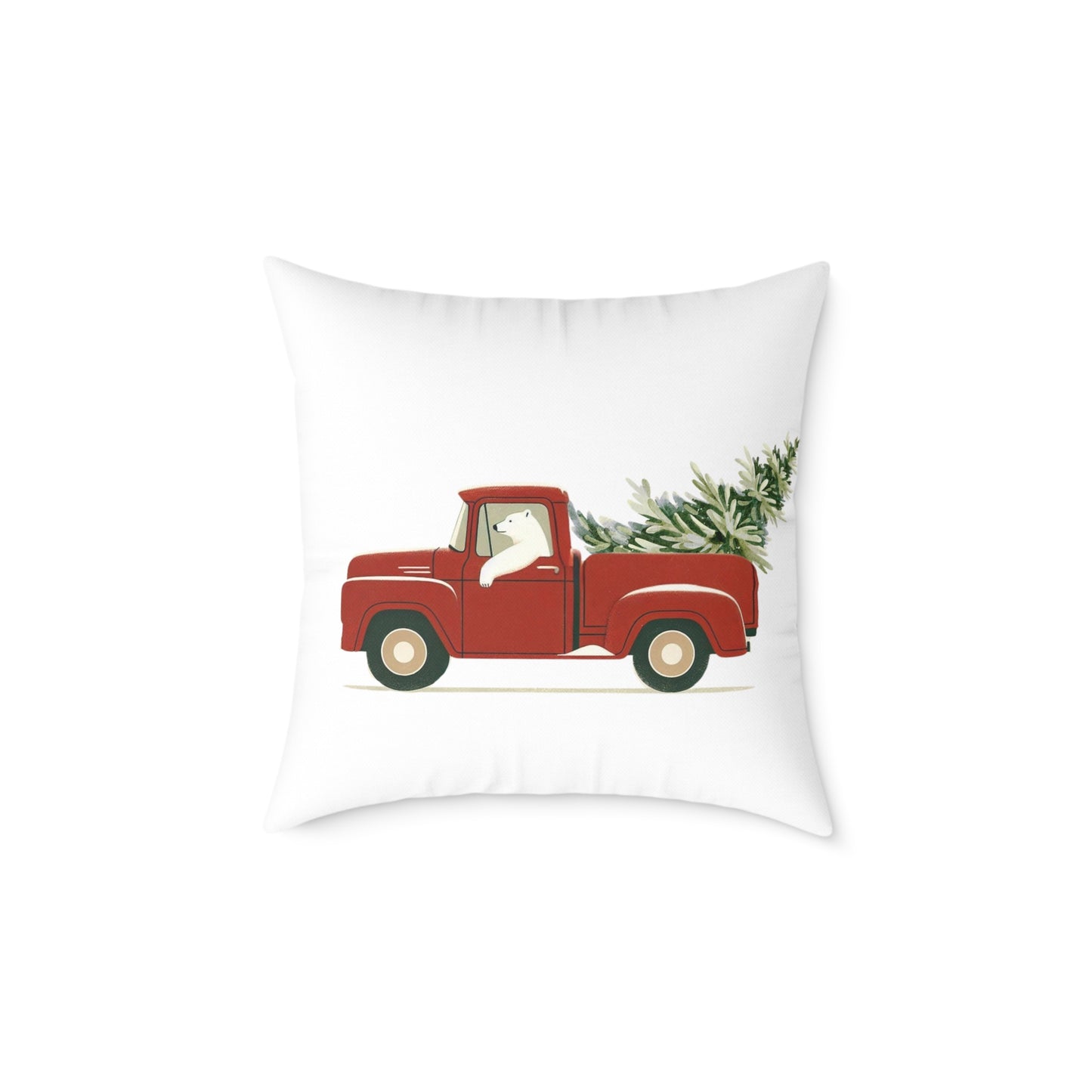 Polar Bear Christmas TruckPillow - Red Truck Christmas Pillow