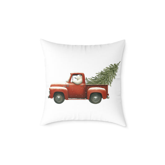 Polar Bear Pickup Christmas Pillow
