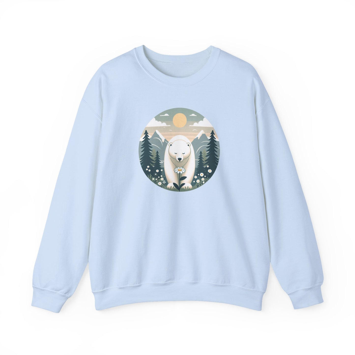 Light blue sweatshirt with a polar bear graphic on a white background