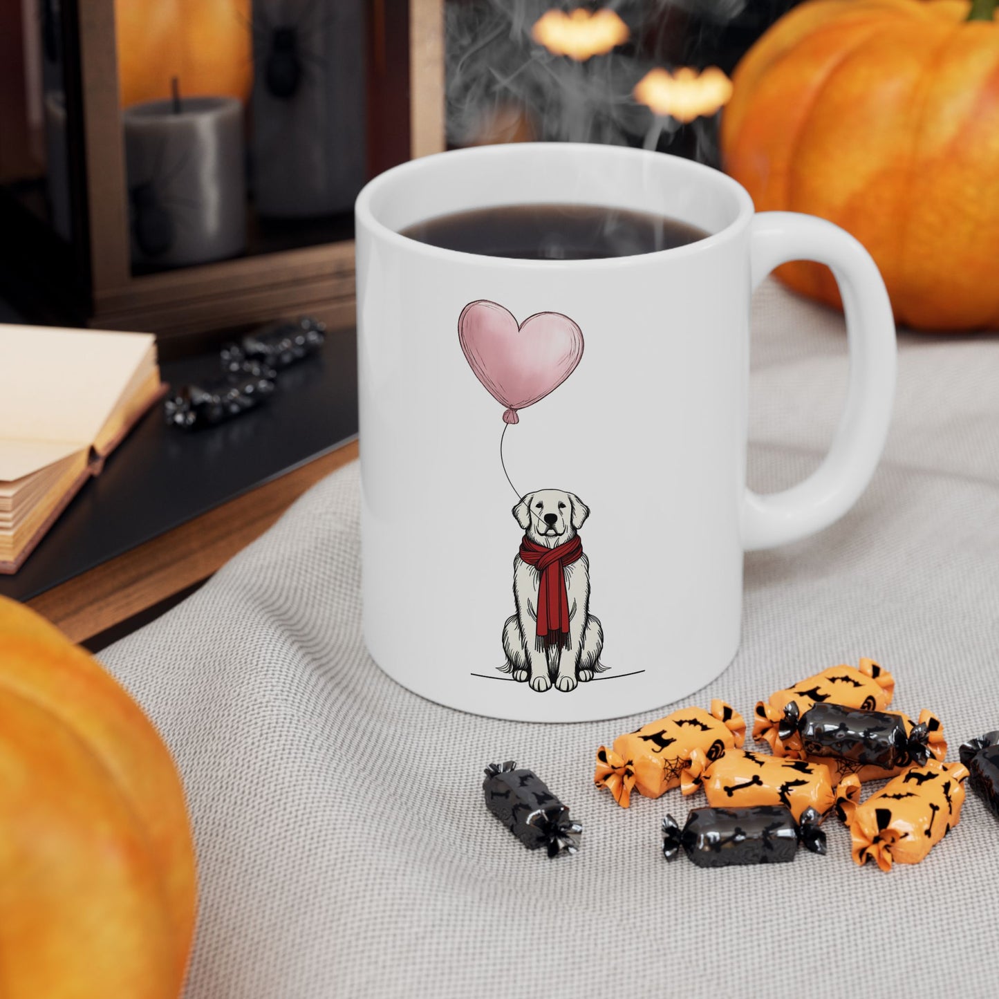 Golden Retriever with Heart Balloon Mug