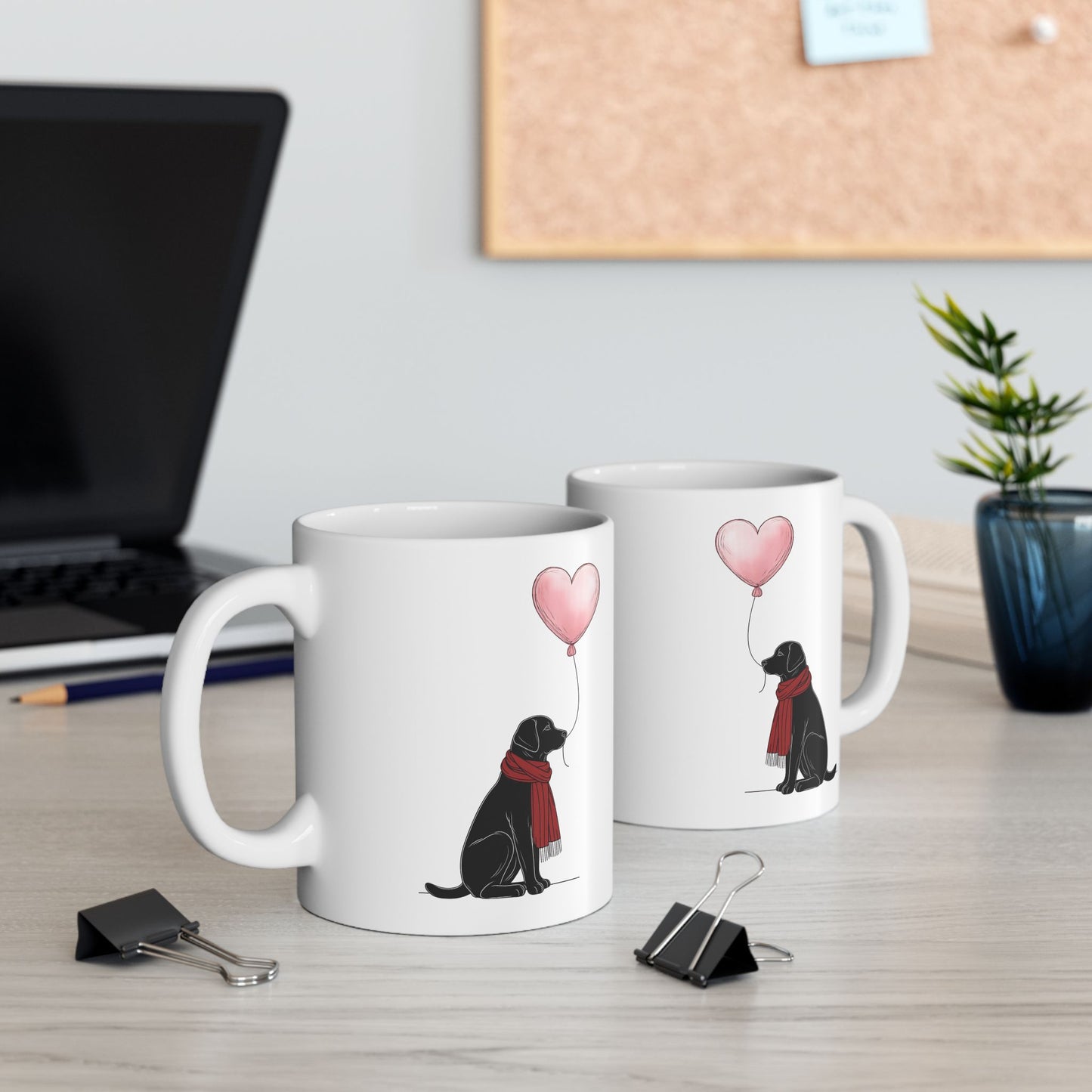 Black Labrador with Heart Balloon Mug
